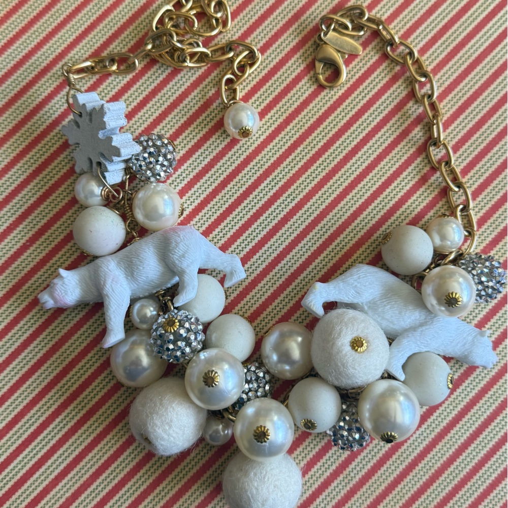 Lenora Dame Necklace “Polar Panache” Polar Bear white snowflake/balls crystals
